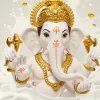 White Ganesh HD Wallpaper – Golden Crown & Milk Splash Background