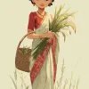 Assamese Girl Traditional Saree Rice Harvest Cute Art