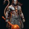Powerful Hanuman Warrior 3D Gada HD Devotional Wallpaper
