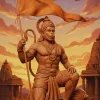 Hanuman Statue with Saffron Flag Powerful Devotion Art