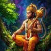 Hanuman Sitting on Tree with Gada Divine Forest Art
