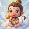 Cute Baby Hanuman Sitting on Clouds 3D Devotional Art