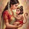 Mata Anjani with Baby Hanuman Divine Love Art