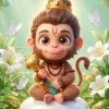Cute Baby Hanuman 3D Nature Garden Wallpaper