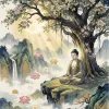 Peaceful Buddha Meditation Nature Painting HD Wallpaper