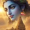 Divine Krishna Temple Art Golden Spiritual Wallpaper