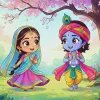 Cute Radha Krishna Cartoon HD Devotional Wallpaper