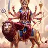 Divine Durga Mata on Lion 3D Wallpaper