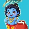 Cute Bal Krishna Makhan Pot Cartoon Wallpaper