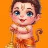 Cute Baby Hanuman With Gada Cartoon Wallpaper