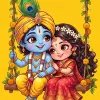 Cute Radha Krishna Swing Cartoon Wallpaper