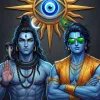 Shiva and Krishna Divine Blue Art Wallpaper