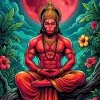 Meditating Hanuman Under Crimson Moon Wallpaper