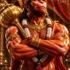 Mighty Lord Hanuman with Golden Gada and Jai Shri Ram Banner