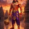 Majestic Lord Hanuman Standing with Divine Gada at Sacred Temple
