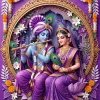 Royal Purple Radha Krishna Floral Mandala Art