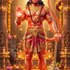 Divine Lord Hanuman Standing Blessing Wallpaper in Golden Temple