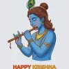 Happy Krishna Janmashtami Illustration – Minimal Lord Krishna Flute Art Wallpaper