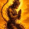 Golden Smoke Hanuman Wallpaper – Divine Prayer of Lord Bajrangbali