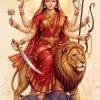 Maa Durga Wallpaper – Divine Sherawali Mata with Lion and Mahishasura
