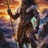 Divine Mahadev with Trishul in the Mountains