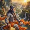 Peaceful Lord Hanuman Meditation Wallpaper – Divine Bajrangbali in a Sacred Valley