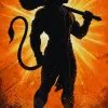 Minimalist Lord Hanuman Silhouette Wallpaper – Divine Gada & Radiant Aura HD