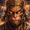 Wrathful Lord Hanuman Wallpaper – Fiery Divine Eyes & Thunderstorm HD 4K