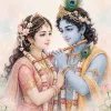 Divine Radha Krishna Wallpaper – Romantic Lotus Garden HD 4K Devotional Art