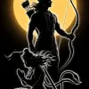 Lord Rama and Hanuman Silhouette Wallpaper – Divine Devotion Under the Golden Moon