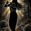 Lord Krishna Silhouette Wallpaper – Divine Flute in the Mystic Forest