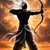 Lord Rama Silhouette at Sunset – Divine Archer 4K AMOLED Wallpaper for Mobile