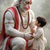 Hanuman Blessing an Innocent Child – Heartwarming Divine Devotion 4K Wallpaper