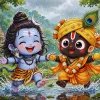 Cute Baby Shiva & Baby Krishna Playing in the Rain