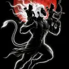Hanuman Carries Ram and Lakshman Beneath the Crimson Moon