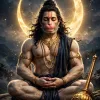Hanuman in Deep Meditation Under the Celestial Moon