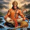 Divine Lord Hanuman Meditating Beside a Mountain Stream