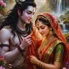 Divine Shiva and Parvati in a Serene Himalayan Garden