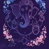Elegant Ganesha Line Art with Floral Decorations on Dark Purple Background