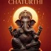 Elegant Lord Ganesha Idol with Golden Halo and Diya on Deep Red Background