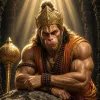 Majestic Lord Hanuman in a Sacred Temple with Golden Divine Light and Ornate Crown