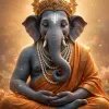 Meditating Lord Ganesha with Golden Crown, Pearl Mala and Radiant Spiritual Aura