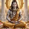 Meditating Lord Shiva in a Golden Temple – Serene Mahadev Devotional Wallpaper
