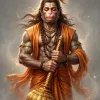 Jai Shree Ram Hanuman Portrait with Golden Gada and Rudraksha Mala