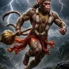 Veer Hanuman Charging Through a Thunderstorm with Golden Gada