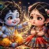 Divine Krishna & Radha in a Magical Garden – Eternal Love & Devotion