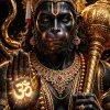 Majestic Lord Hanuman with Golden Crown and Sacred Om Blessing