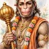 Hanuman with the Golden Mace – A Watercolor Portrait of Devotion and Strength