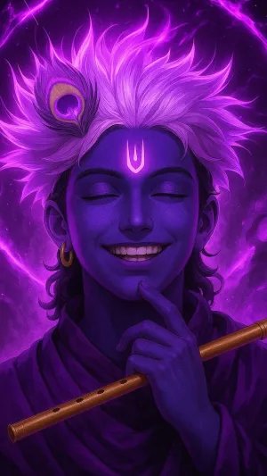 Smiling Bal Krishna with Flute – Purple Divine Energy