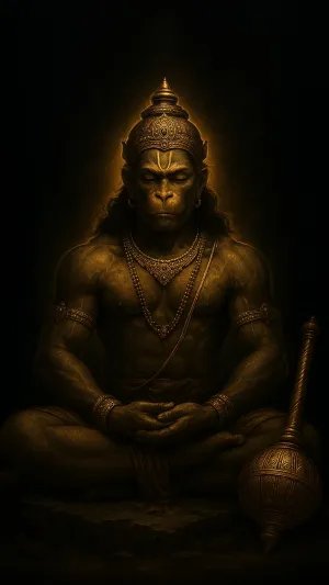Black Hanuman Wallpaper in Meditation – Divine Strength and Spiritual Power